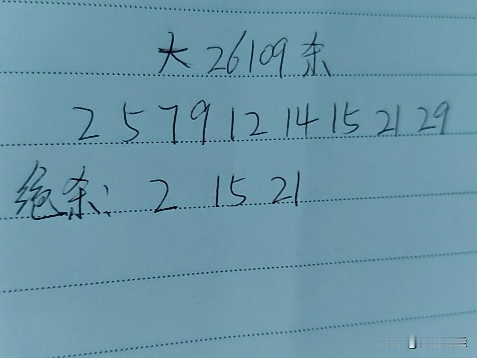 大乐透26109期排码（错1一2码）
02、05、07、09、12、14、15、