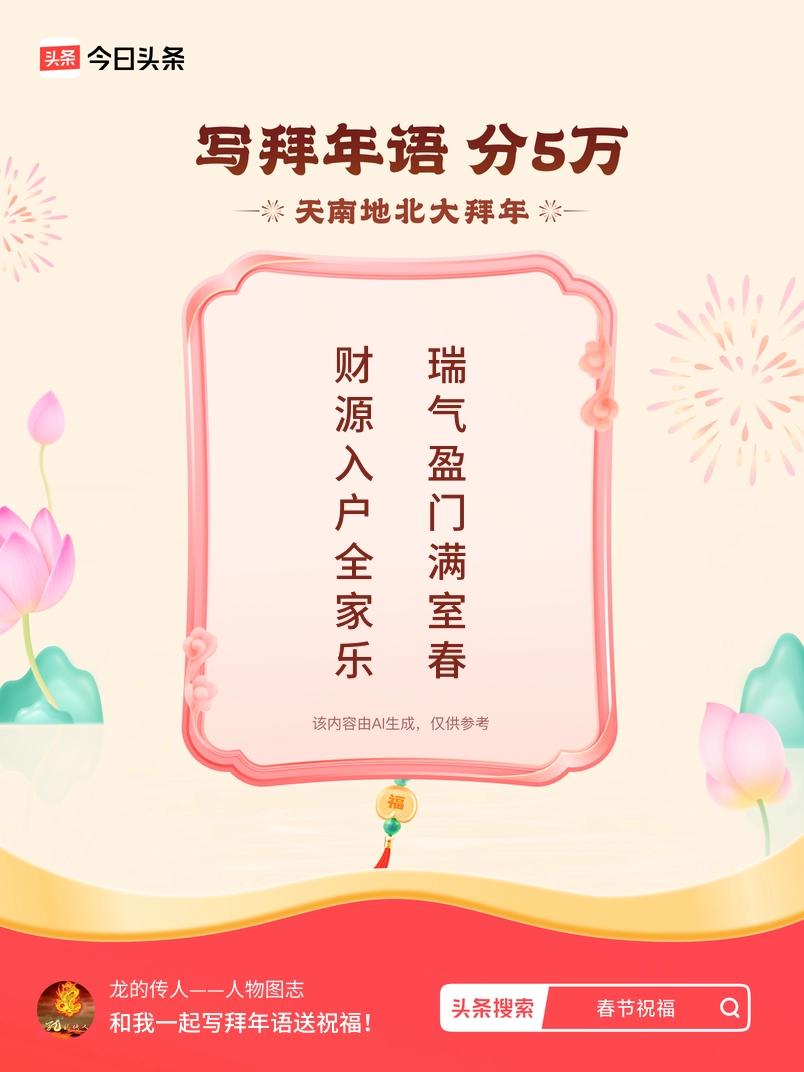 写拜年语送祝福新春拜年送祝福！我的祝福是：“财源入户全家乐，瑞气盈门满室春”！快