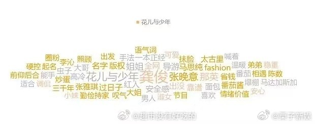 花儿与少年关键词云龚俊花儿与少年关键词云提及量最多龚俊花儿与少年关键词云提及量最