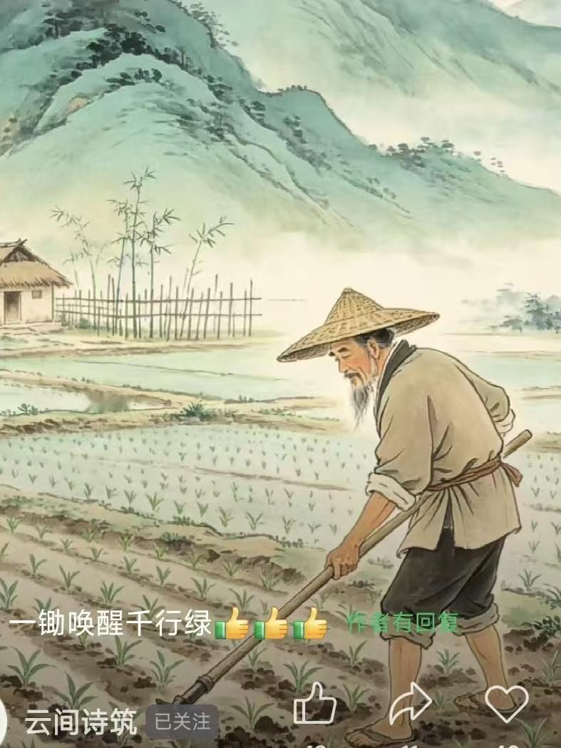捣练子·农翁 
田舍叟，事耕农，
春种秋收步履匆。
晨踏寒霜宵沐风，
辛劳只为度