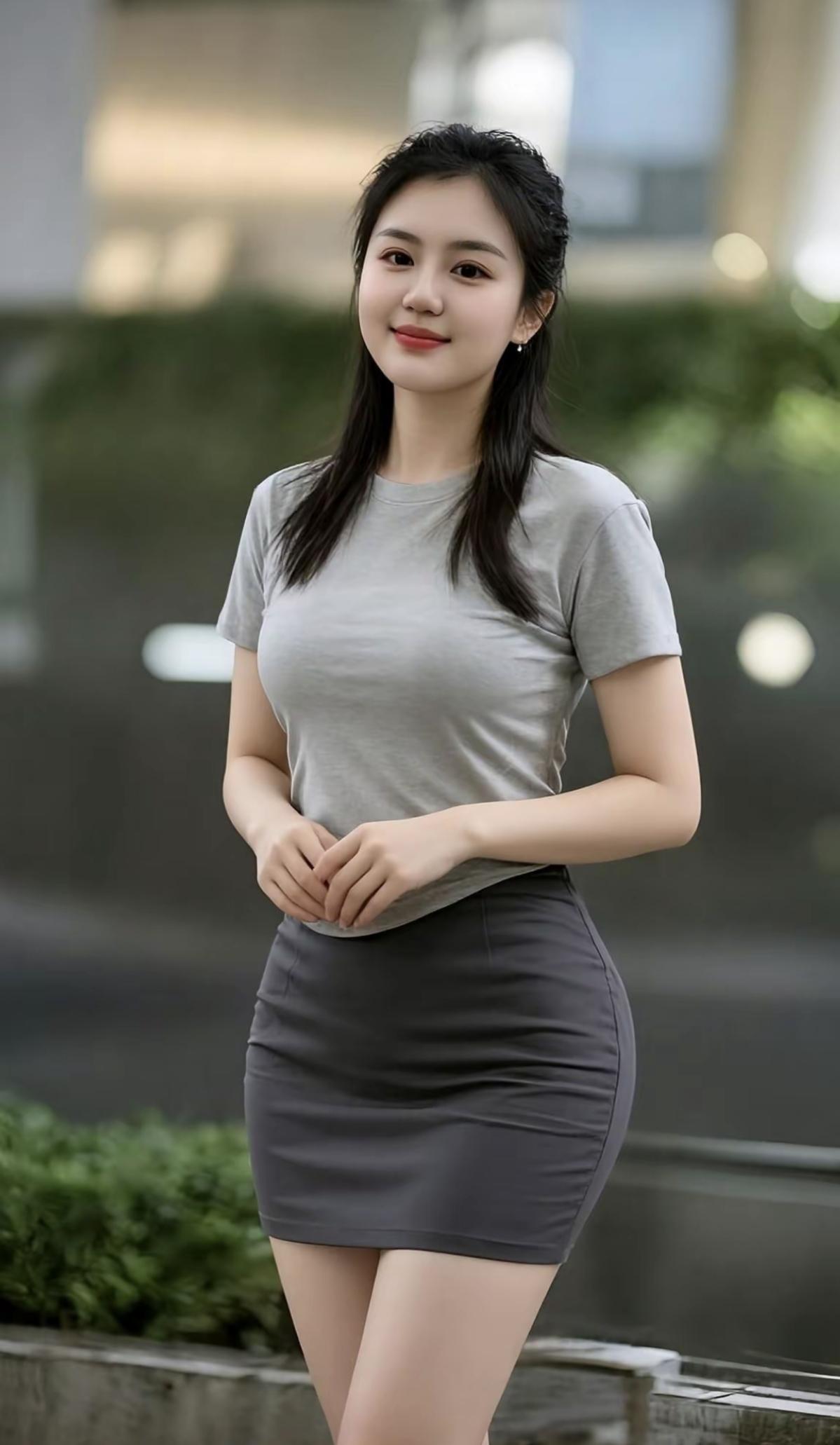 红衣短裙美，性感妩媚娇。