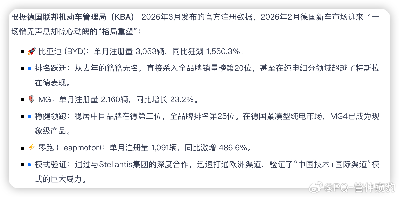 零跑有两把刷子获得德国佬的认可了2月德国上牌量1091辆，中国品牌第一？我看到的