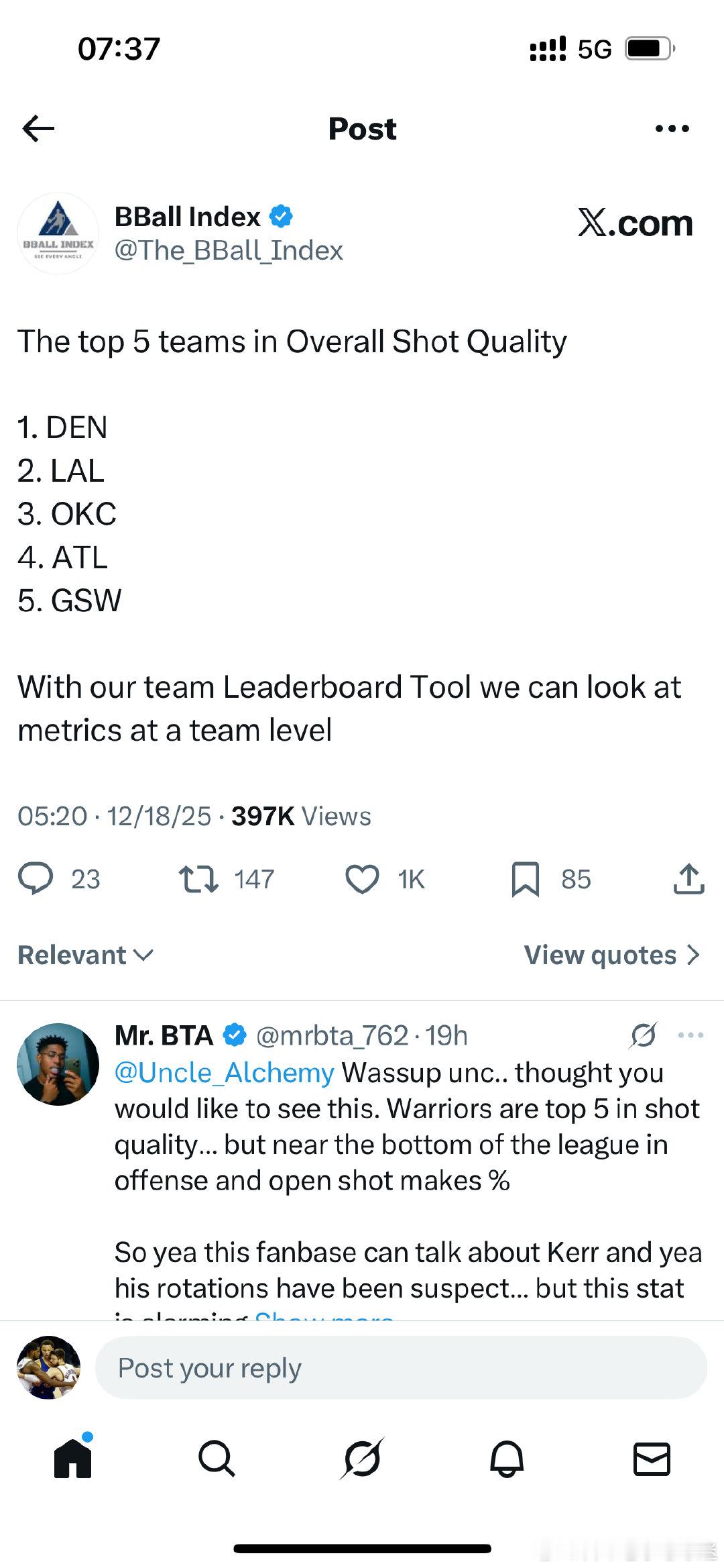 笑死了，勇士是创造投篮机会最好的球队之一，但特娘的就是投不进啊……  cr：王小