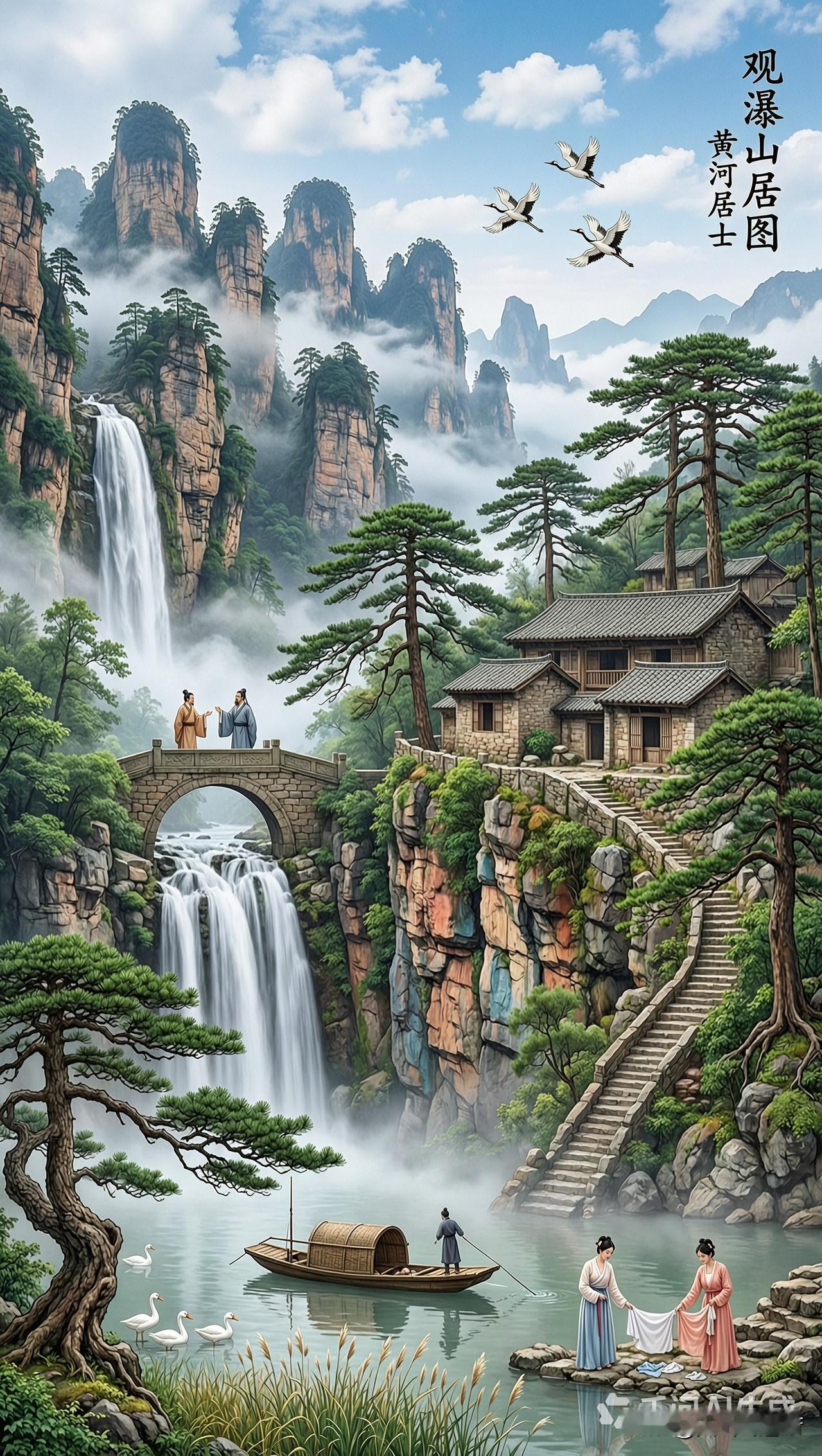 “世外桃源，观瀑山居图”🏞️🏞️🏞️