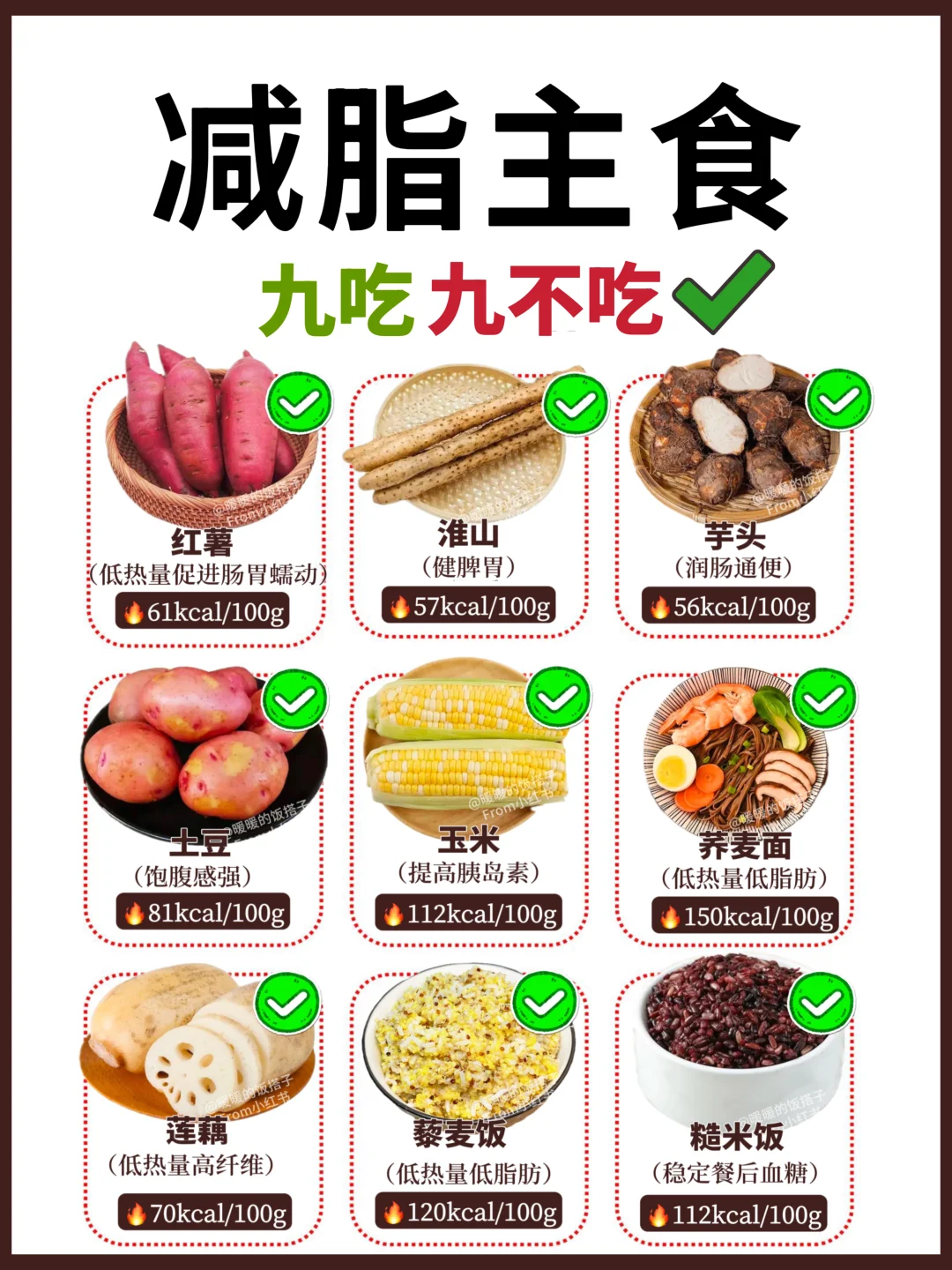 减脂期主食9吃9不吃&水果🍉蔬菜🥬蛋白质🥩