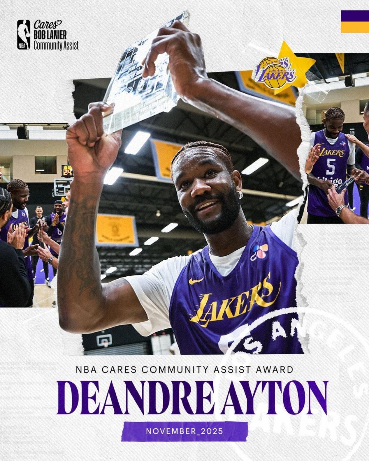 湖人官方：艾顿因飓风救援工作获得了NBA关怀行动奖。 