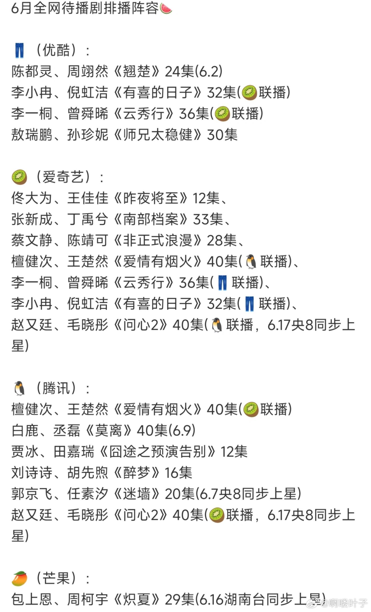 六月全网平台待播剧阵容🍉有你期待的吗？