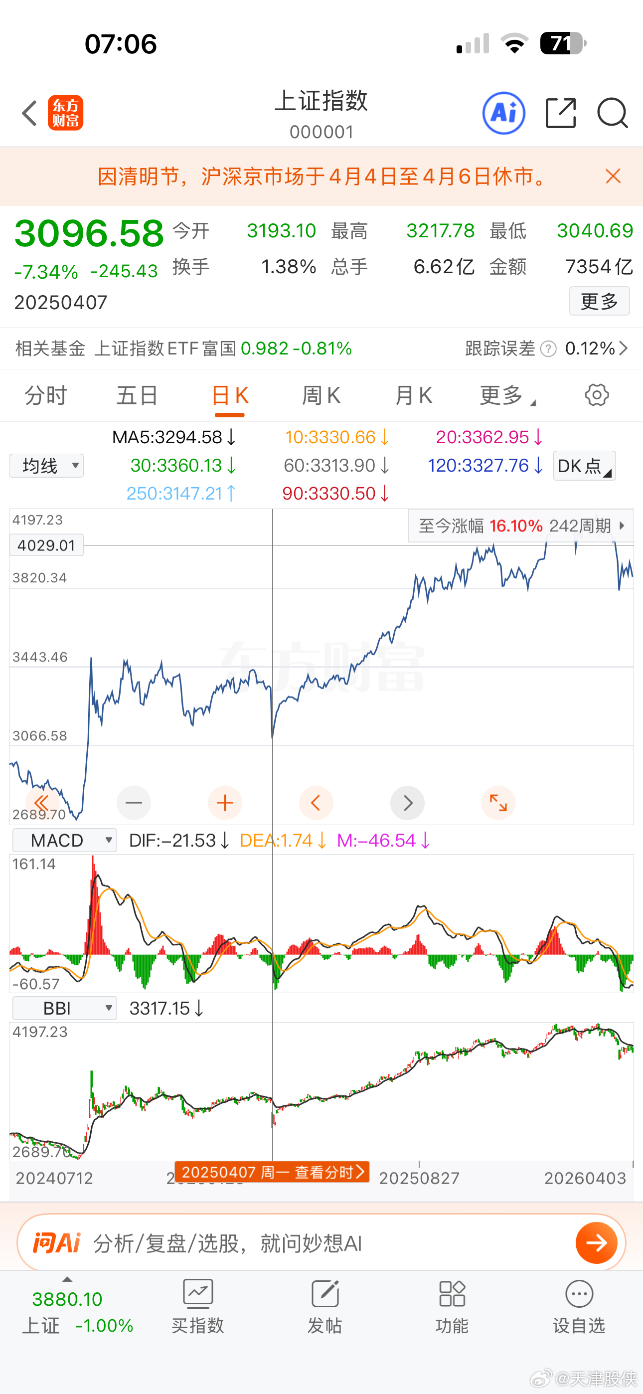 今天是“47惨案”一周年纪念日，2025年4月7日A股发生一次暴跌行情，指数大跌