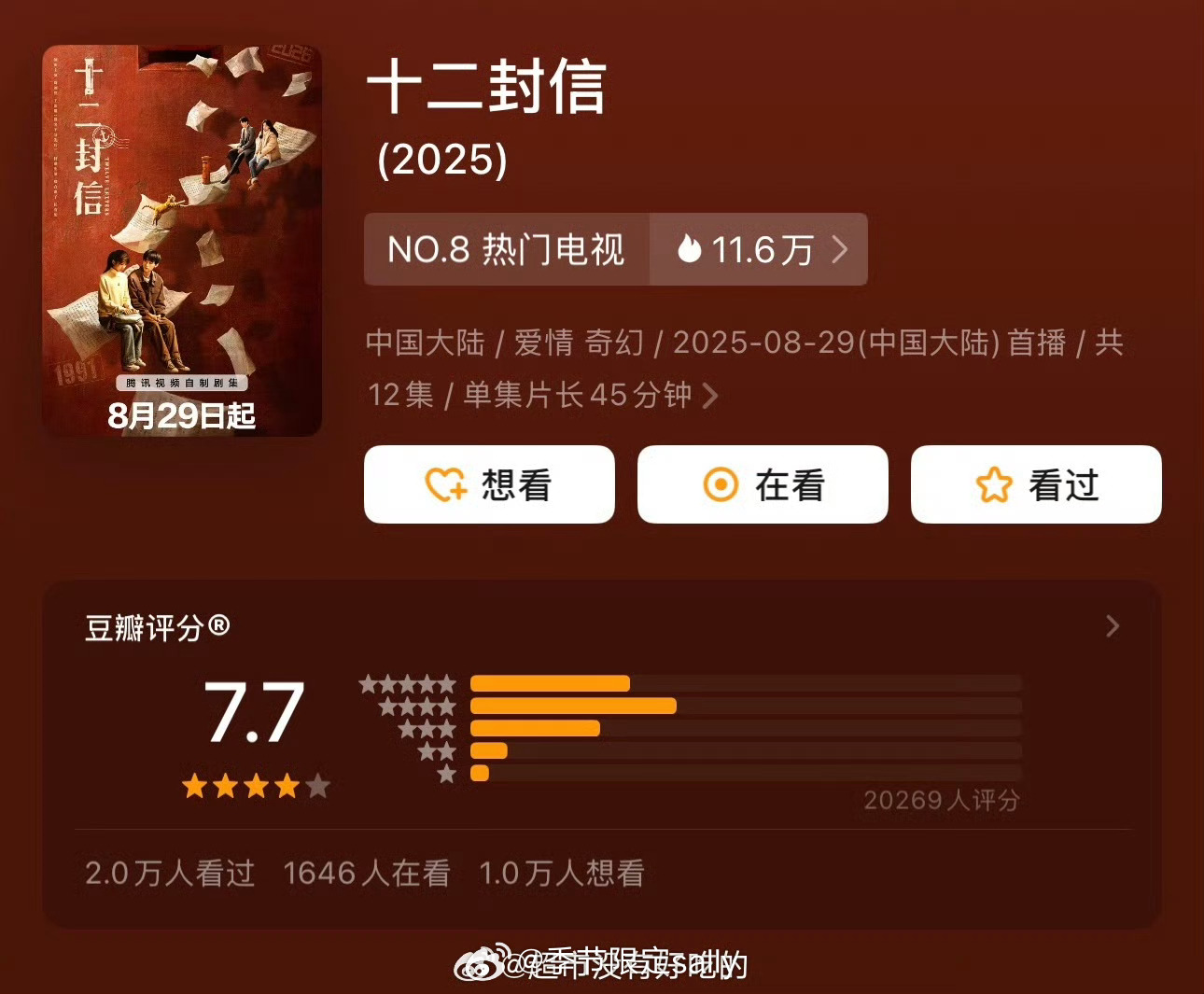 周翊然、王影璐《十二封信》豆瓣开分7.7🐮 ​​​