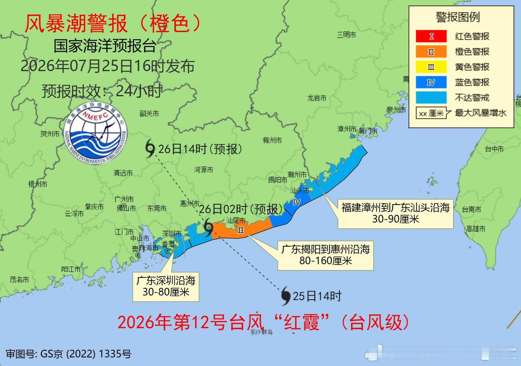 台风红霞 今天下午国家海洋预报台，发布了风暴潮橙色警报。因为台风红霞影响，广东揭
