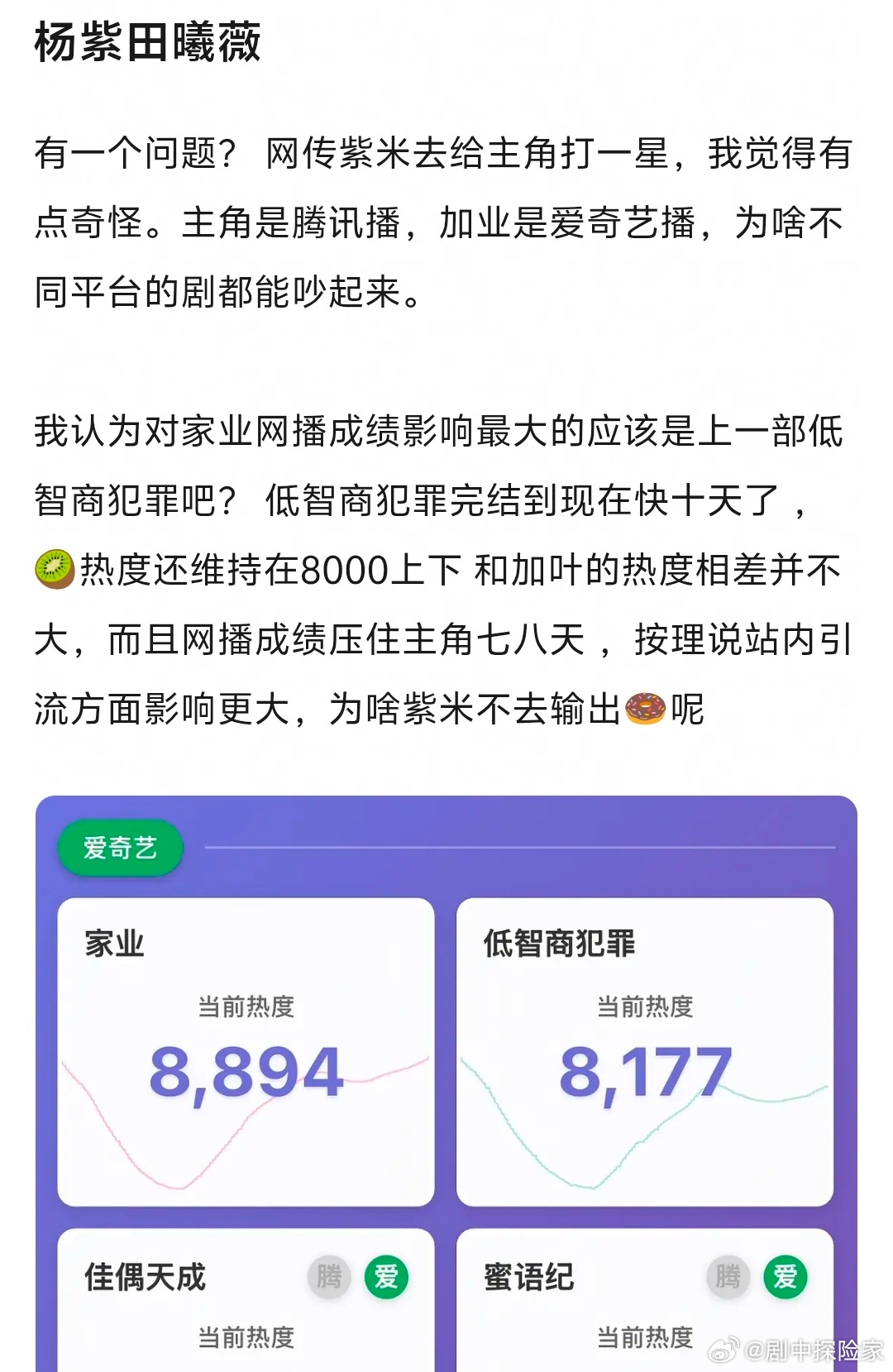 杨紫家业和田曦薇的低智商犯罪，哪个播的更好？ 