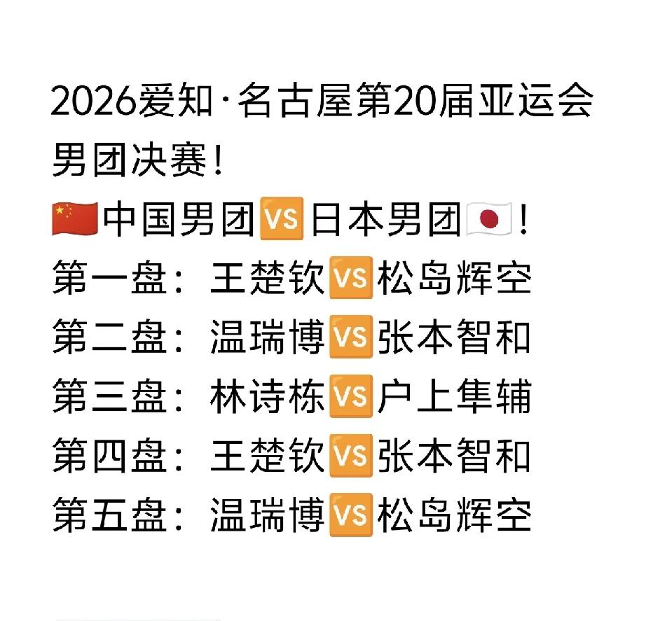 名古屋亚运会乒乓球项目男团决赛正在直播，中国一日本但是我却没勇气看比赛，内心特别