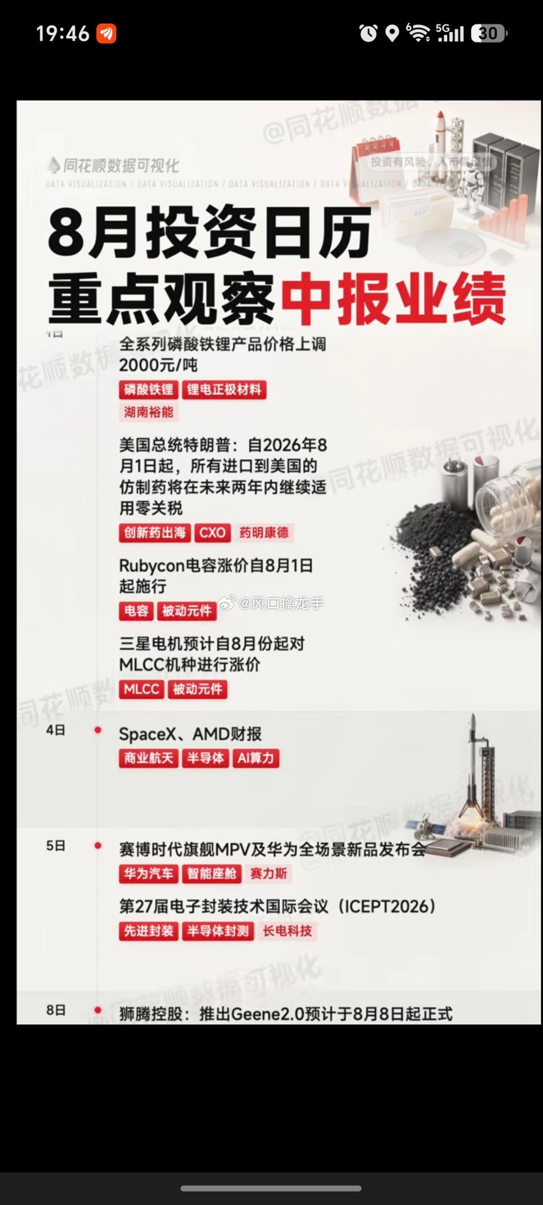 8月投资日历（紧扣中报业绩窗口期）五大核心事件解读重要声明：以下仅为行业资讯与盘