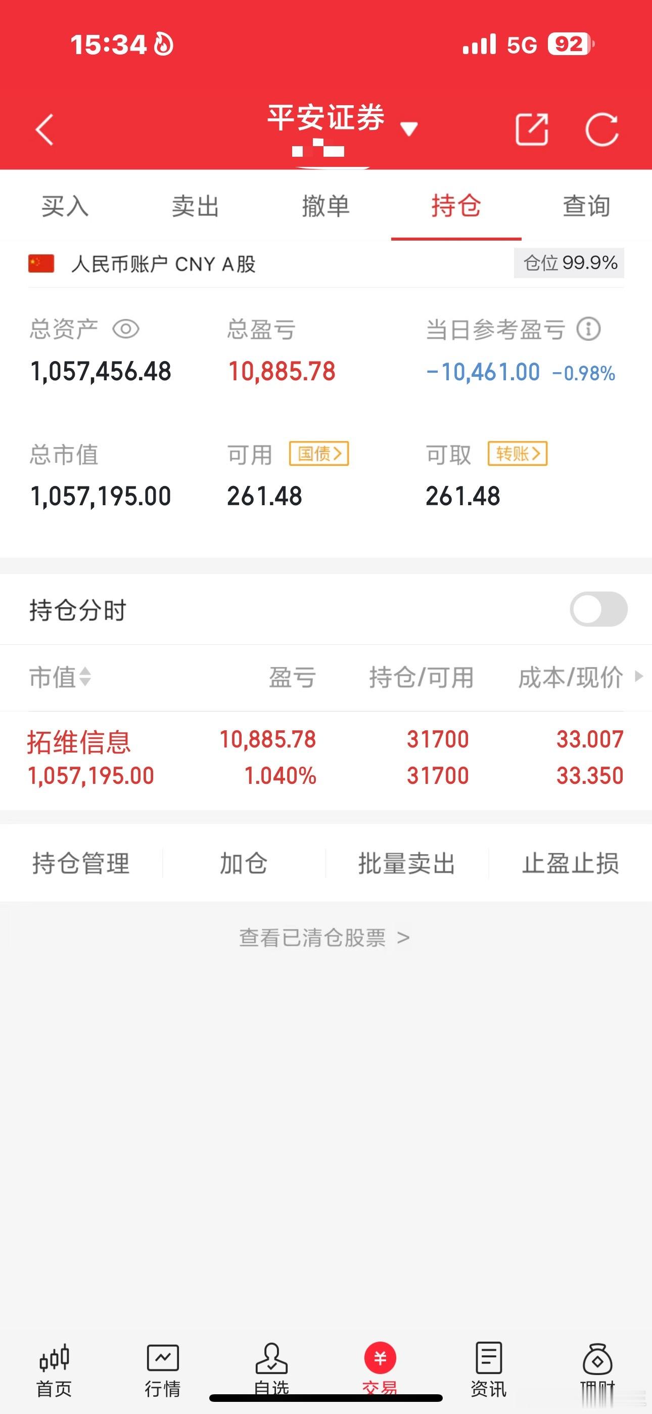 财神 60 万本金实盘炒股之旅（第 33 天）当前总资产：105w 当日操作：持