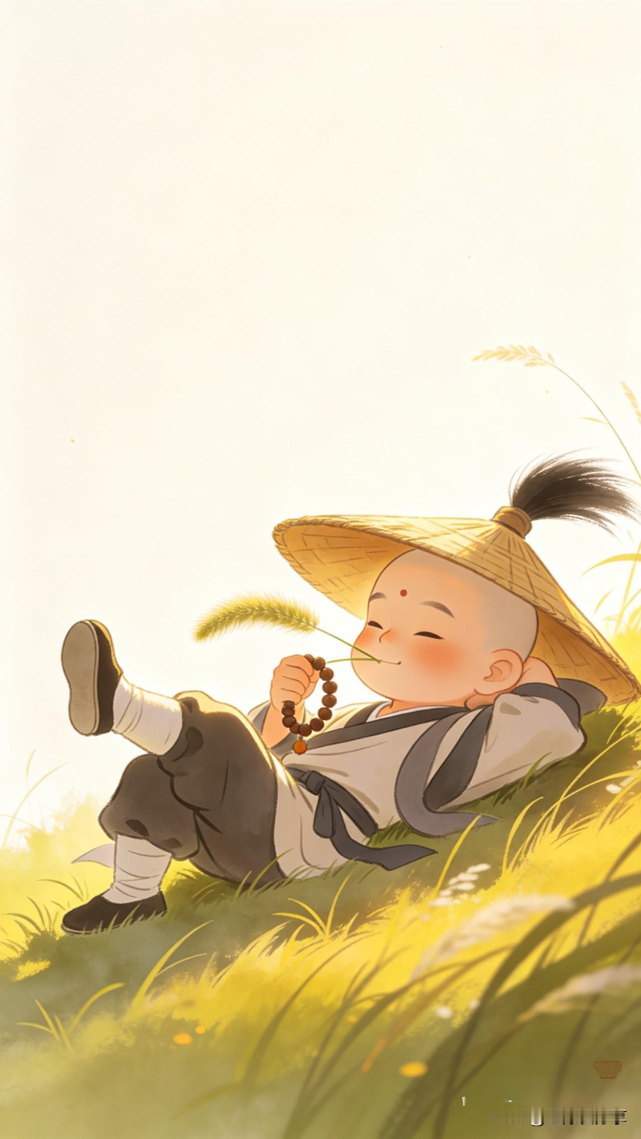 《鹧鸪天·小沙弥》

斗笠斜簪草一枝，袈裟半解卧云时。
笑捻佛珠浑不记，数尽蝉声