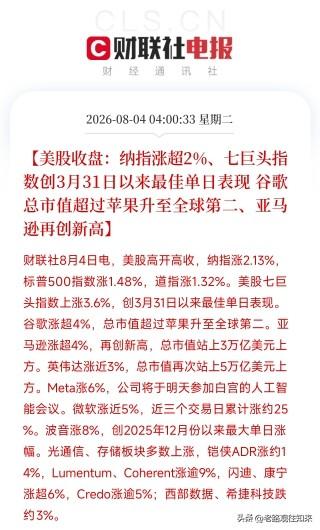 凌晨4点，美股8月首个交易日以一场酣畅淋漓的科技巨头狂欢收盘

纳指大涨2.13