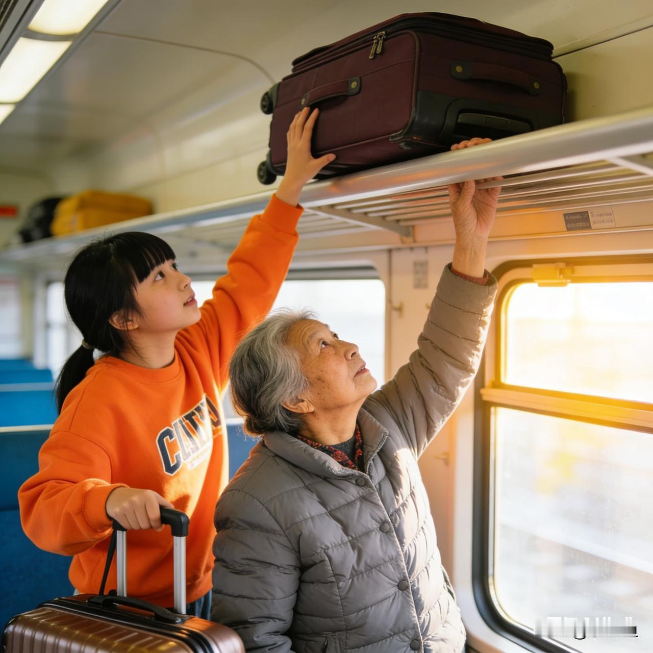 近日，辽宁沈阳一女孩坐火车，火车刚开不久，在火车连接处看到一位奶奶蹲坐在地上，正