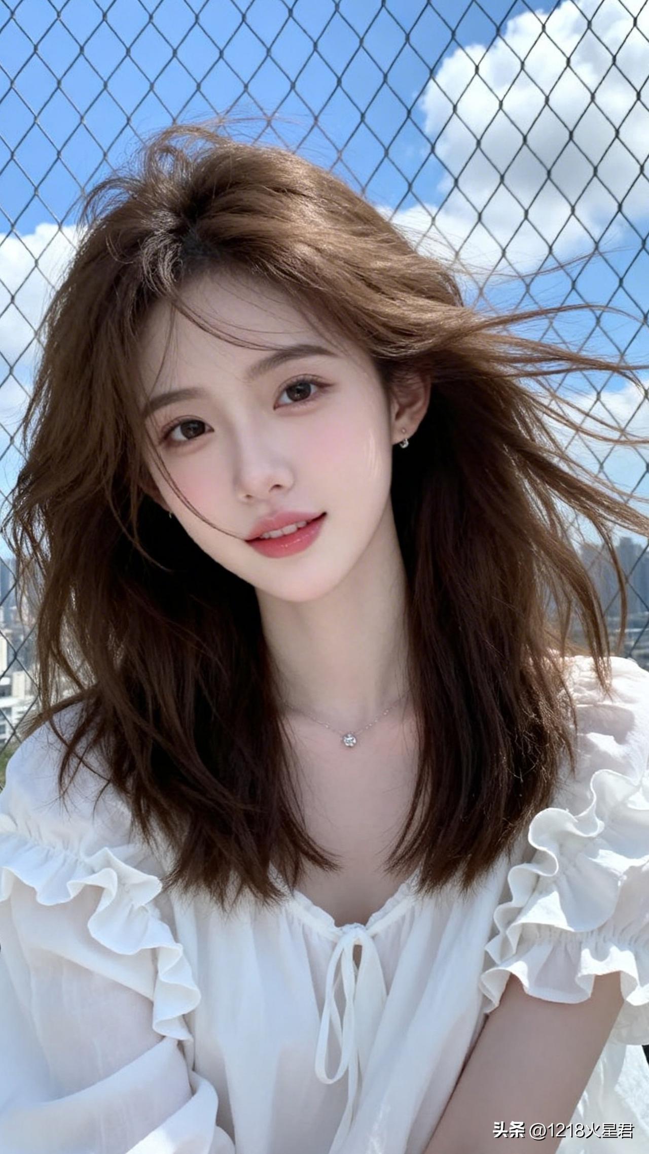 阳光明媚，微风拂面，女孩微笑。