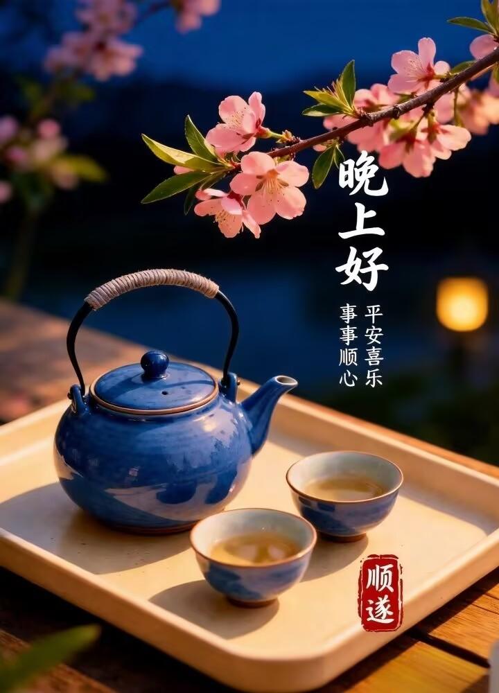 斜阳隐山后，
新月挂柳梢。
竹影摇窗格，
茶烟绕案飘。
抛却白日累，
且享此良宵