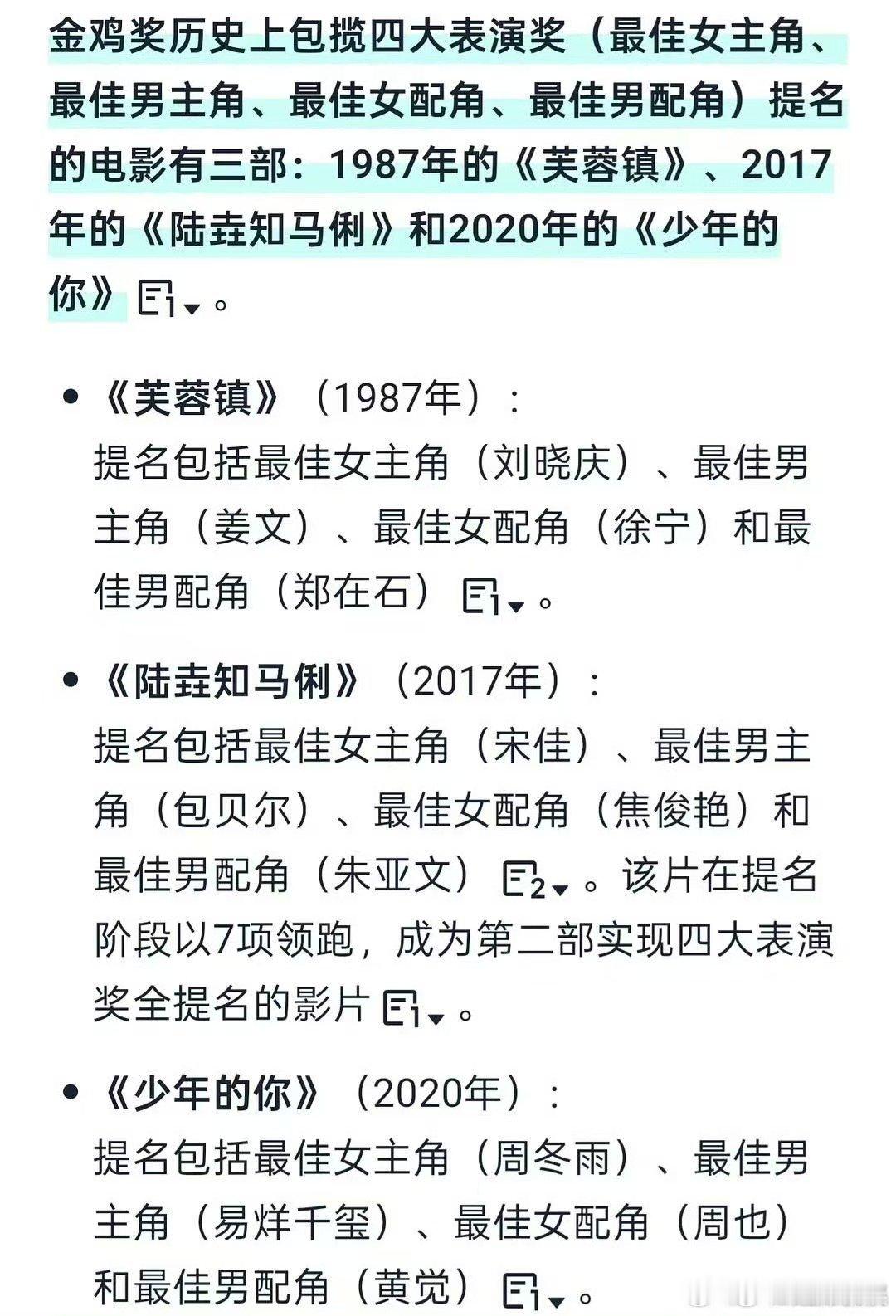 金鸡奖包揽四大表演奖提名的电影，芙蓉镇，陆垚知马俐，少年的你， 