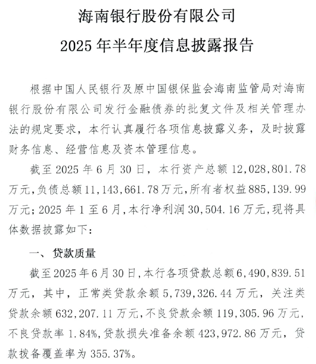 海南银行2025年上半年营收双降, 不良率升至1.84%, 新任行长刘国鑫接棒迎考