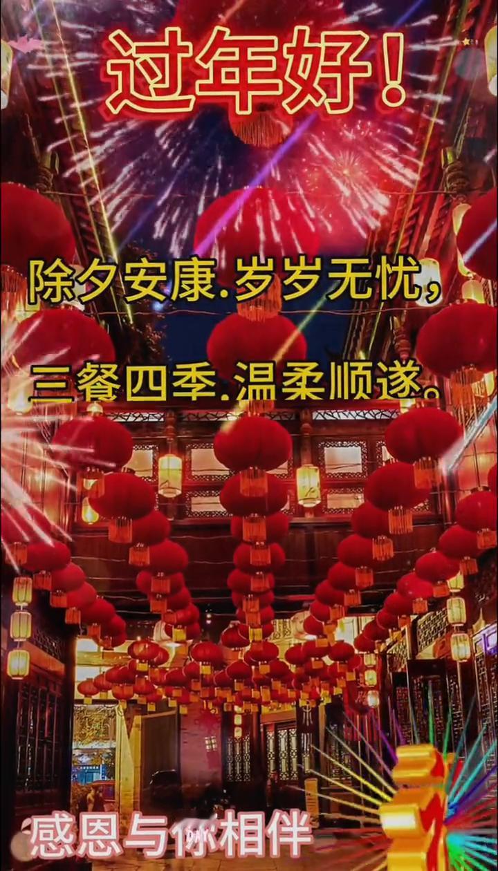 除夕安康，岁岁无忧，三餐四季，温柔顺遂。愿新年胜旧年，多喜乐长安宁。过年好！感恩