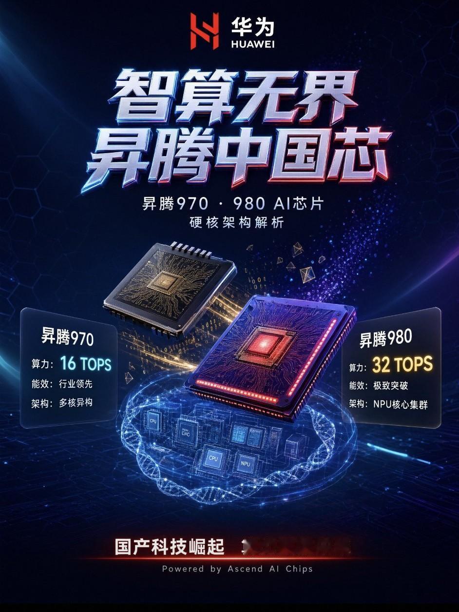 一年连发两代，昇腾970/980算力直接翻倍，国产AI芯片真要追上英伟达了？
