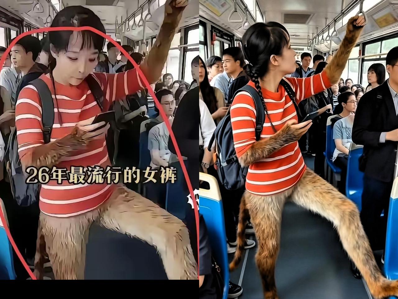 西安公交惊现“兽腿美女”！

清秀脸蛋配毛茸茸仿真裤，逼真到整车人看呆，还以为特