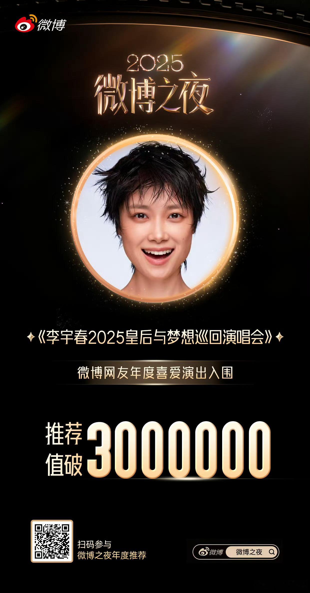 【🏆微博之夜年度推荐 荣耀里程碑】恭喜《李宇春2025皇后与梦想巡回演唱会》在