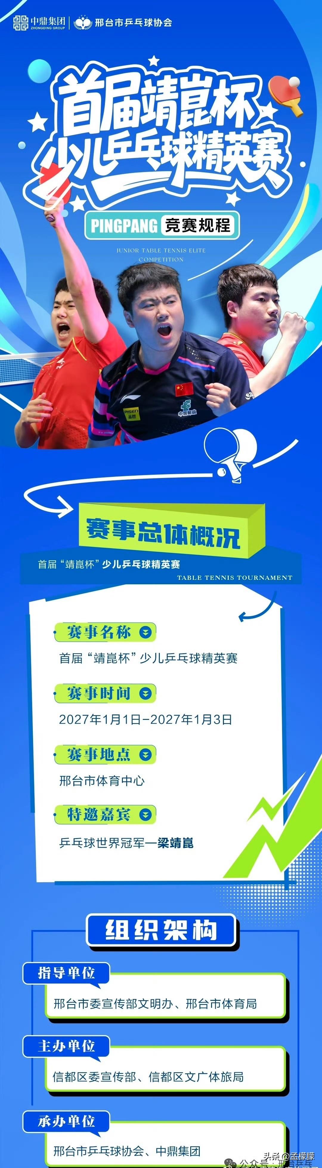 首届“靖崑杯”少儿乒乓球精英赛🏓
时间：2027年1月1日-2027年1月3日