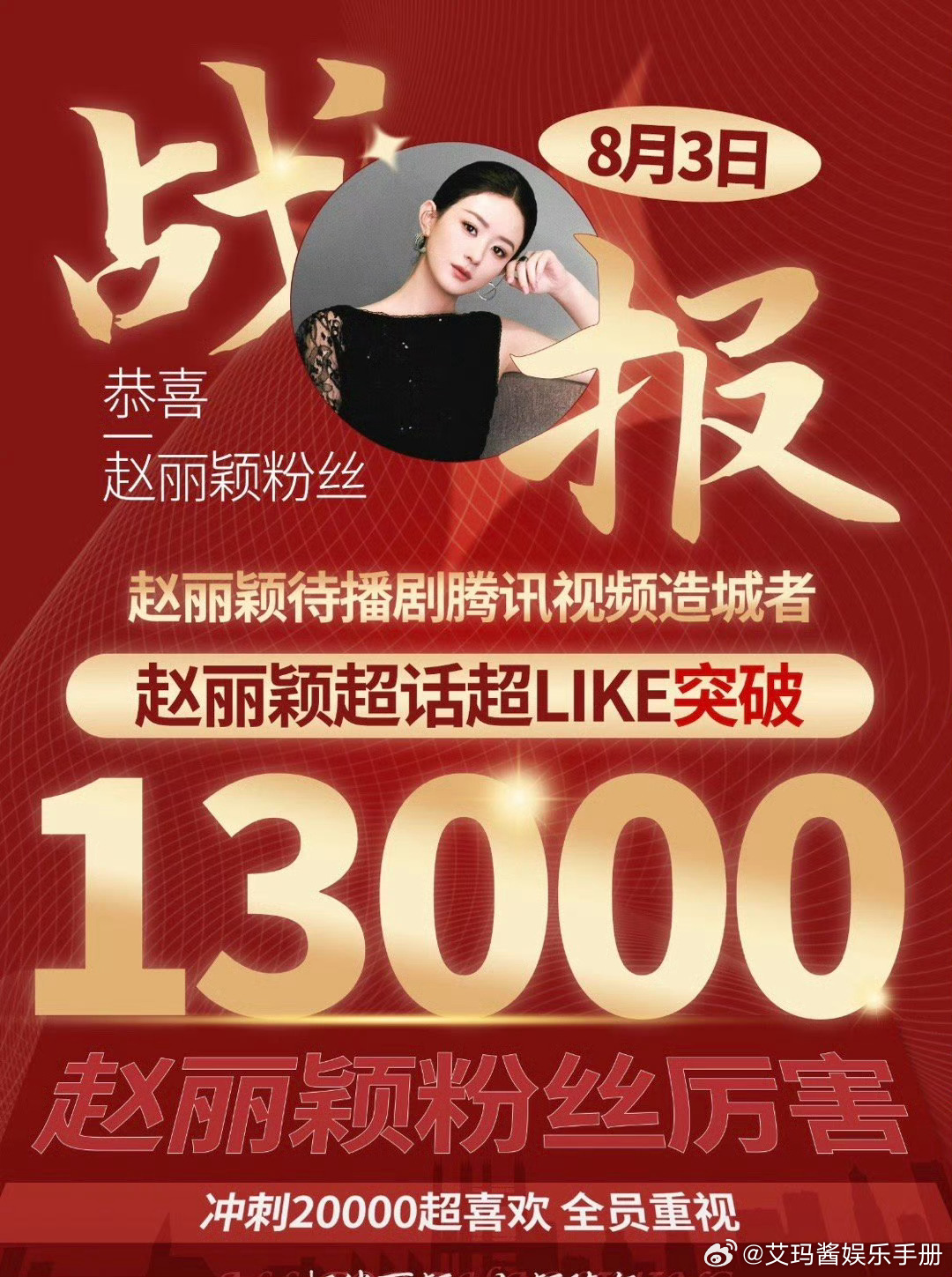 赵丽颖超like破1.3w，什么水平？ ​​​