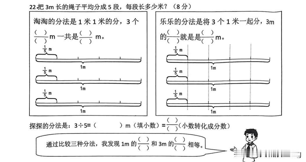 五下数学题解——1m的3/5和3m的1/5相等吗？
