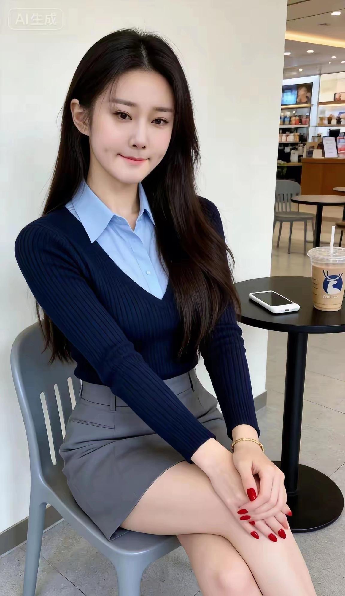 优雅职场风，蓝白条纹衬衫搭配深蓝色毛衣，简约时尚。