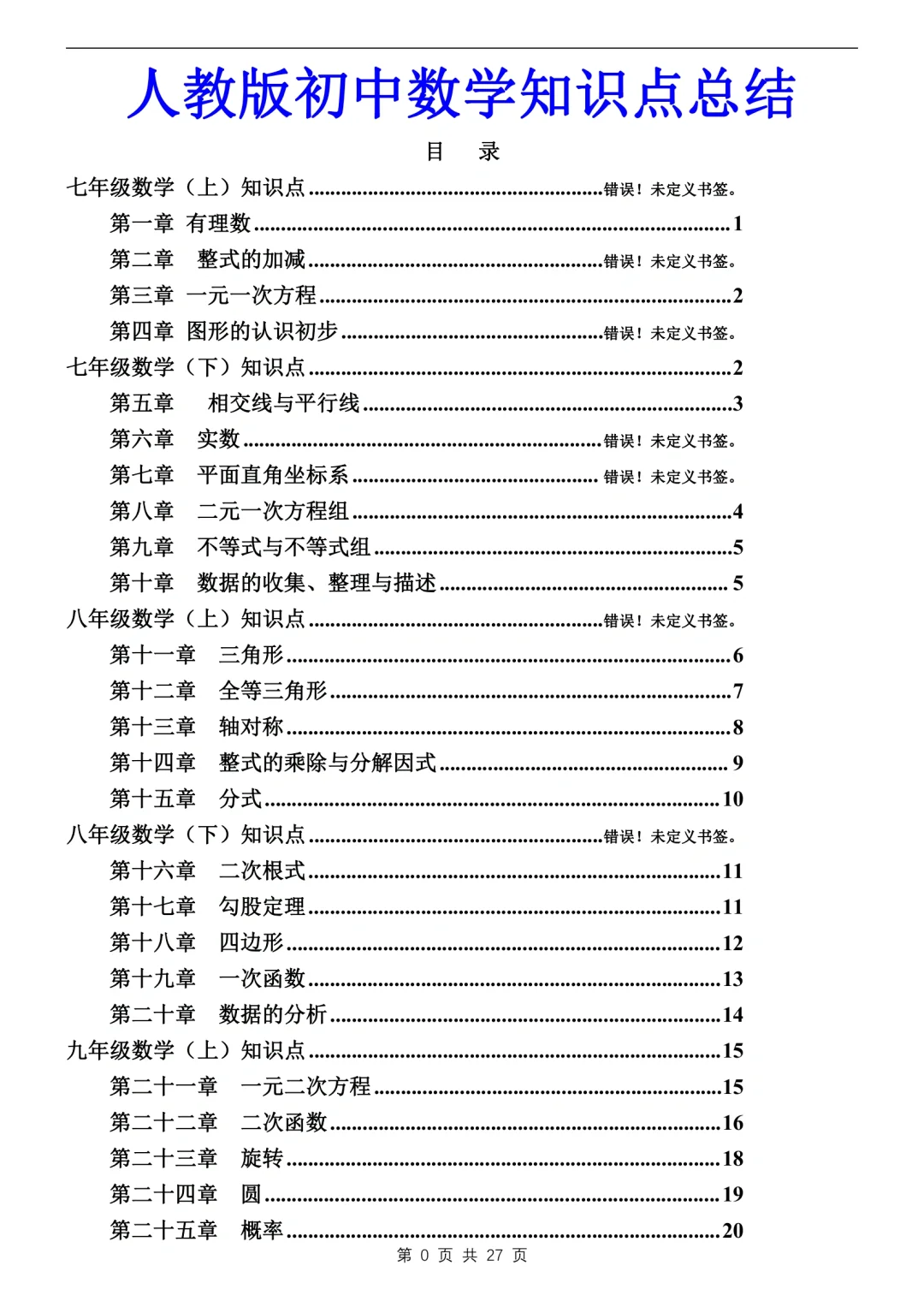 2024初中数学中考知识点总结🔥