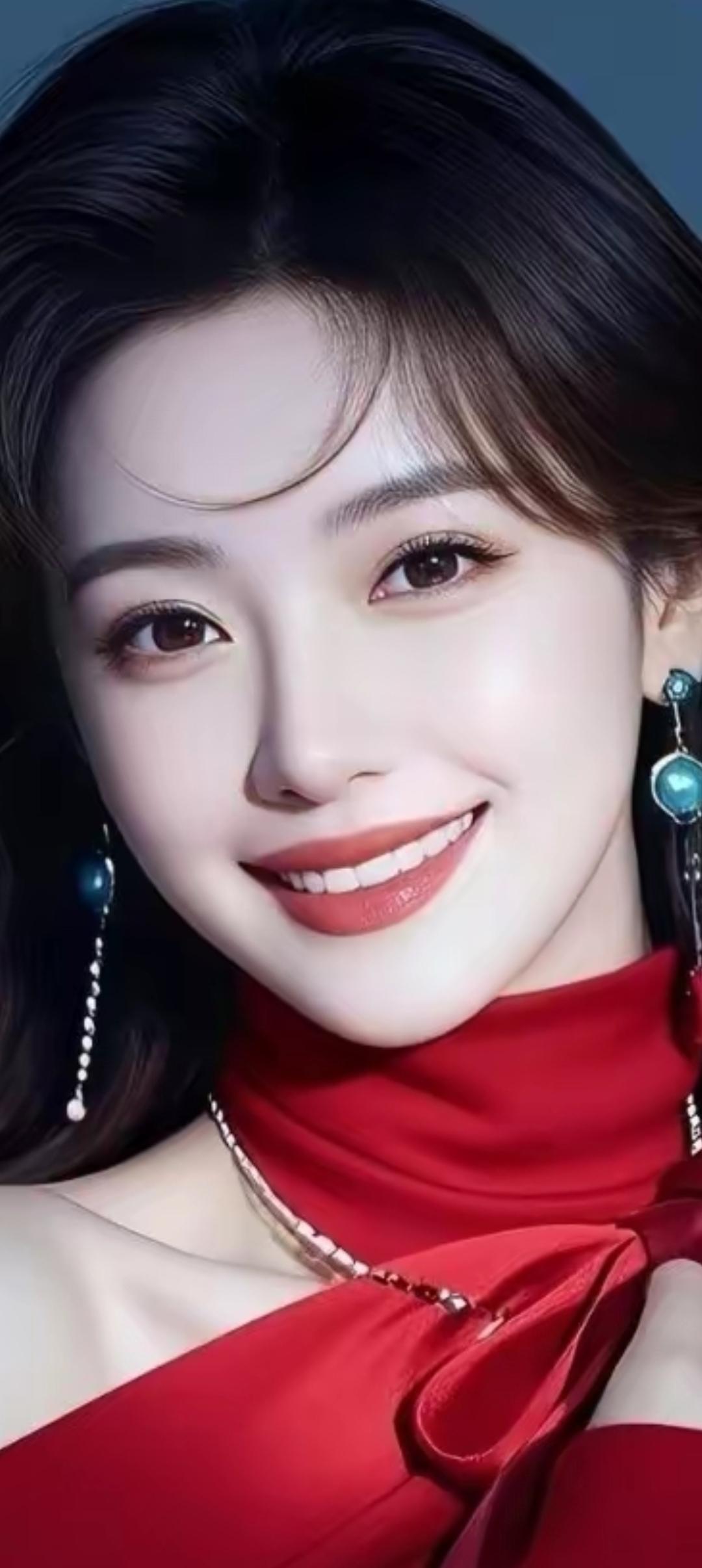 优雅红裙，甜美笑容，闪耀耳环，女神范儿十足！💃💃💃