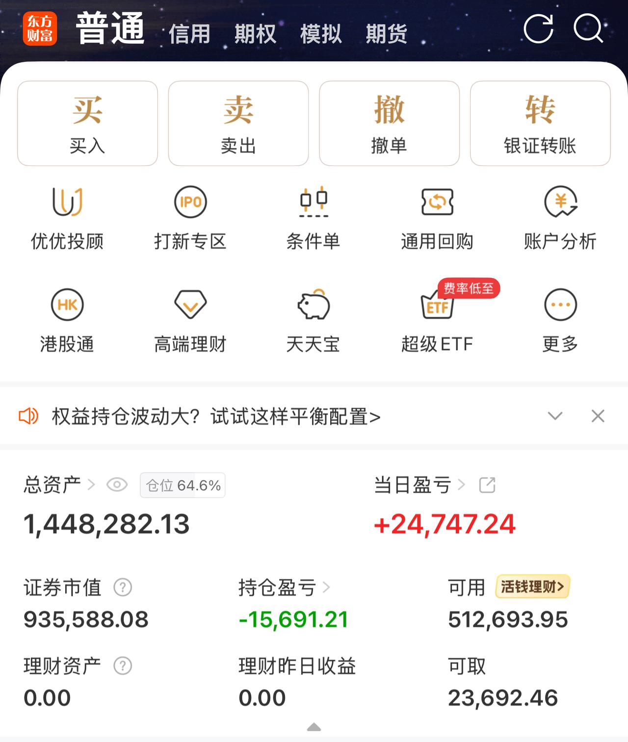 今天周二，收盘看了一下盈利两万多。炒股收盘笔记 
中午减仓了一些，这样进可攻退可
