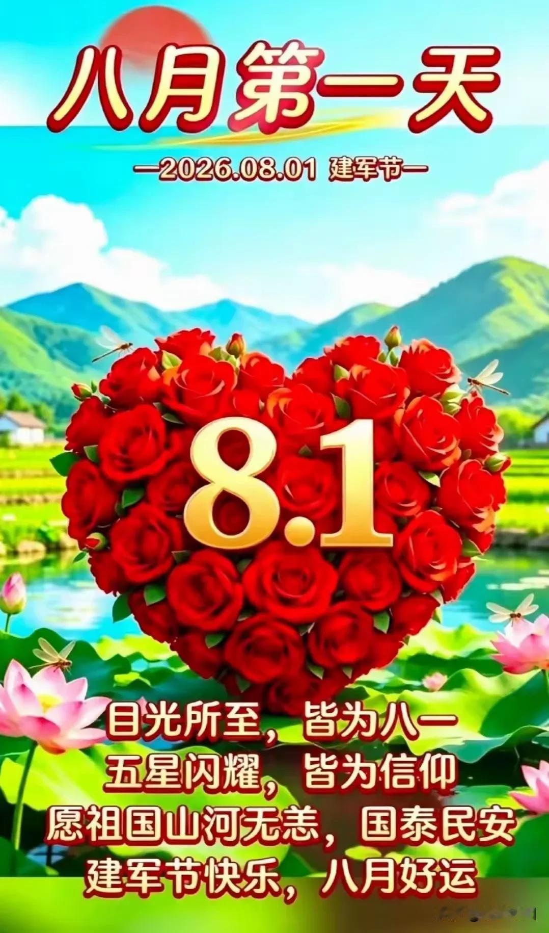 《五律·庆八一建军节》

铁血铸军魂，
旌旗耀国门。
戍边担日月，
守土护乾坤。