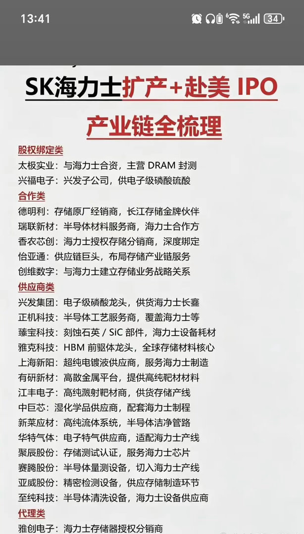 SK海力士扩产+赴美IPO：产业链全梳理！1.股权绑定2.合作关联方3.供应商4
