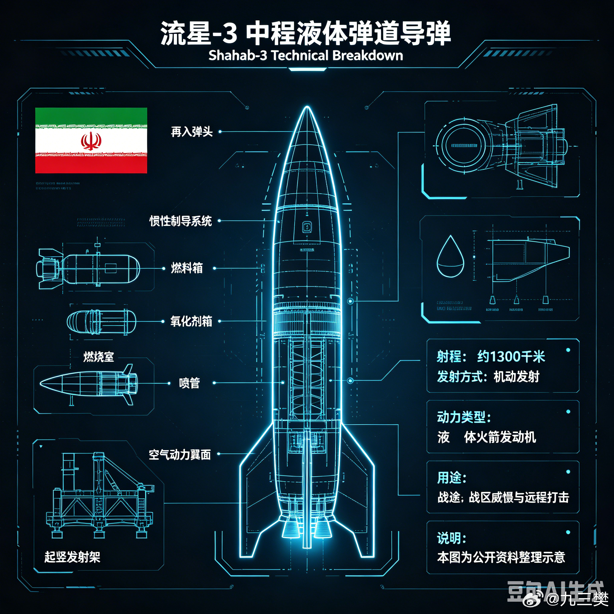 军事ai新视野 伊朗 流星-3（Shahab-3）中程液体弹道导弹ai热力追踪 