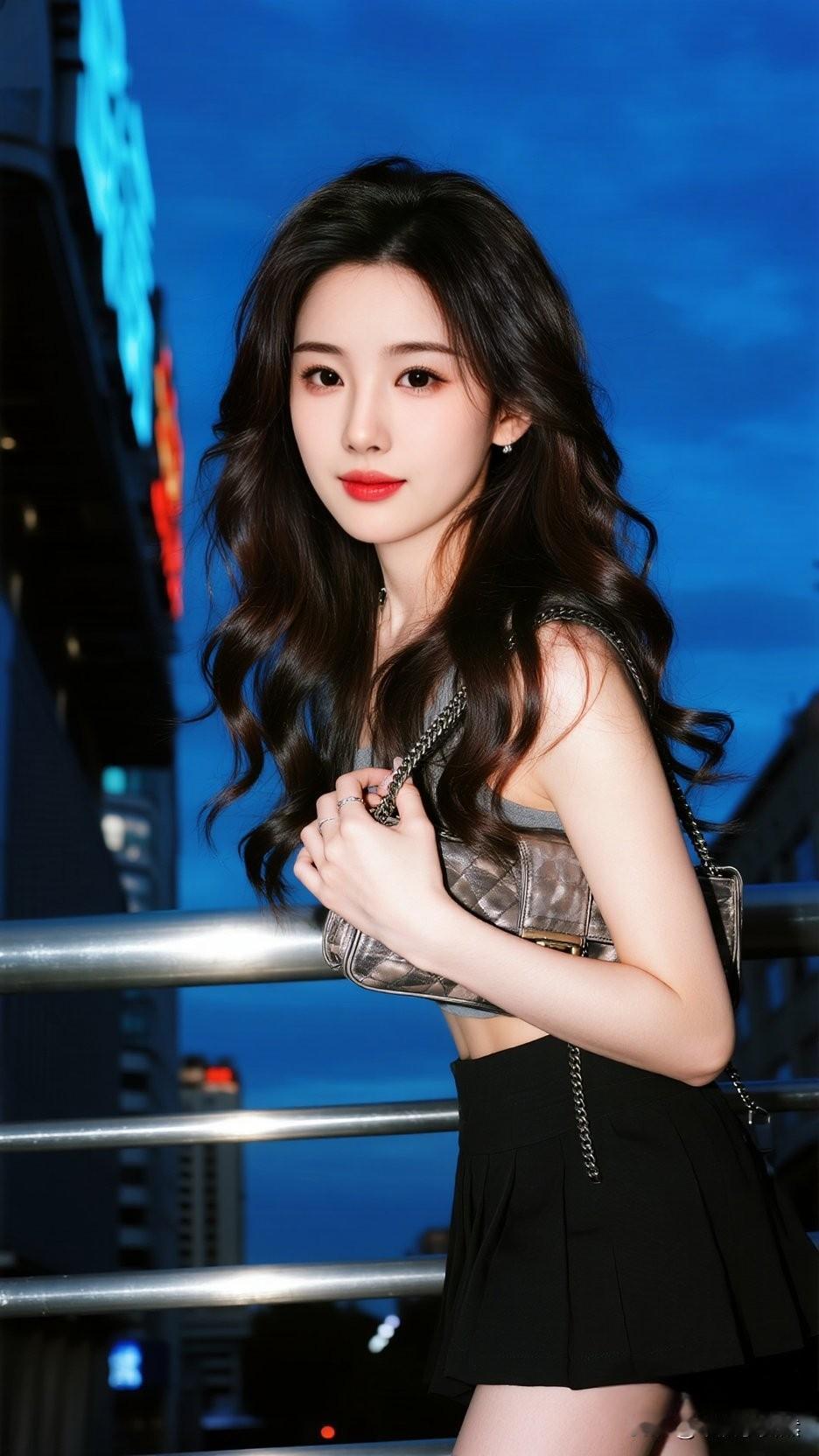 都市夜色下的时尚少女，红唇与黑裙的完美搭配，尽显优雅与自信。治愈系少女写真怎么拍