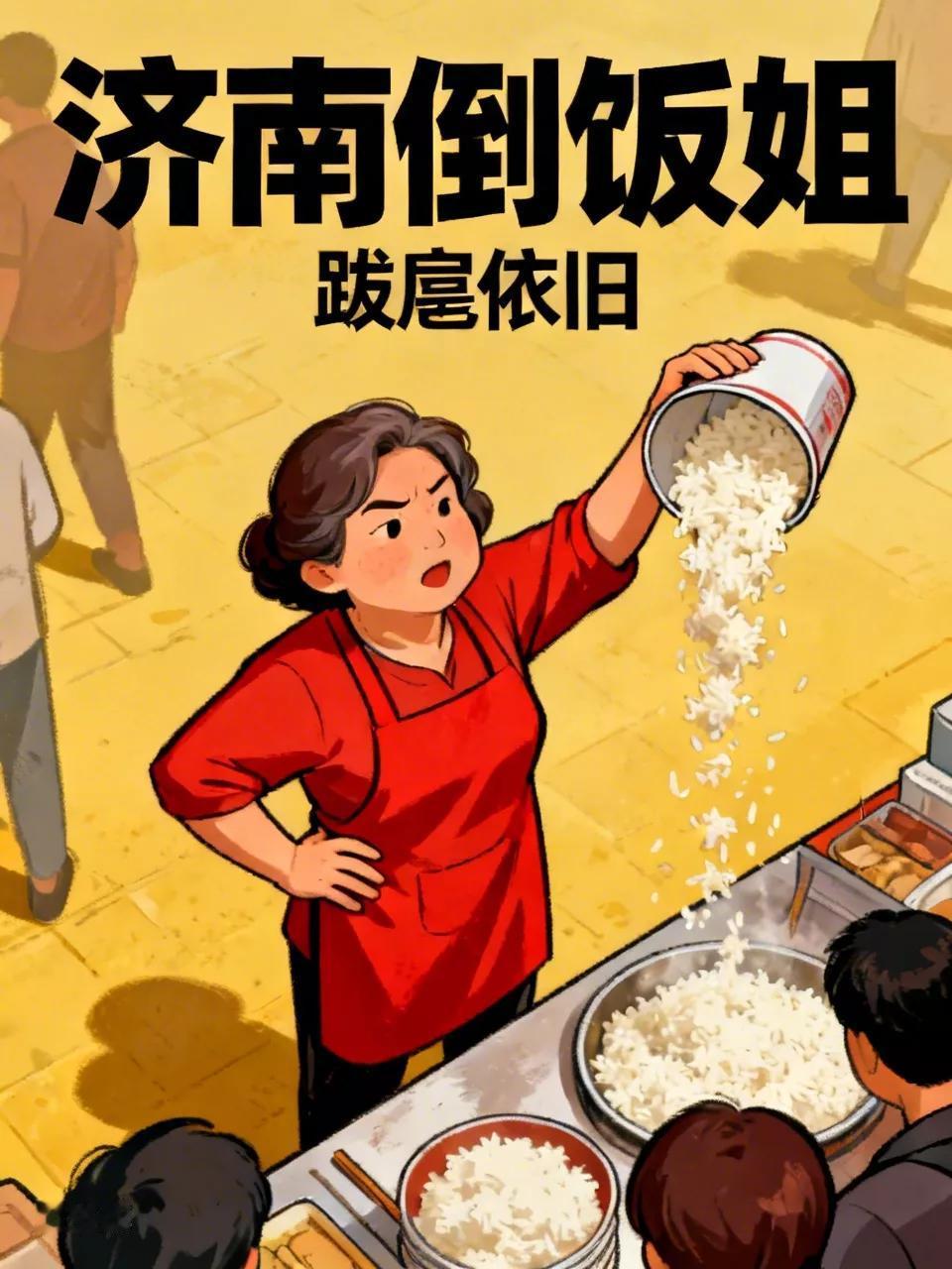 济南倒饭姐，没想到能突然火爆一回
她以为把这个小伙子一桶饭倒掉了，赔了这个小伙子