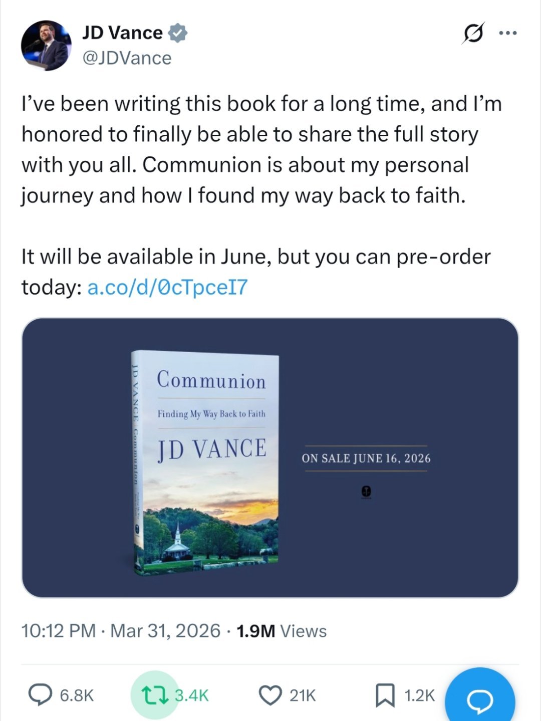 4月最吸金的星座¹ 美国副总统刚出了一本新书，讲他“回归信仰的心路历程”。² 时