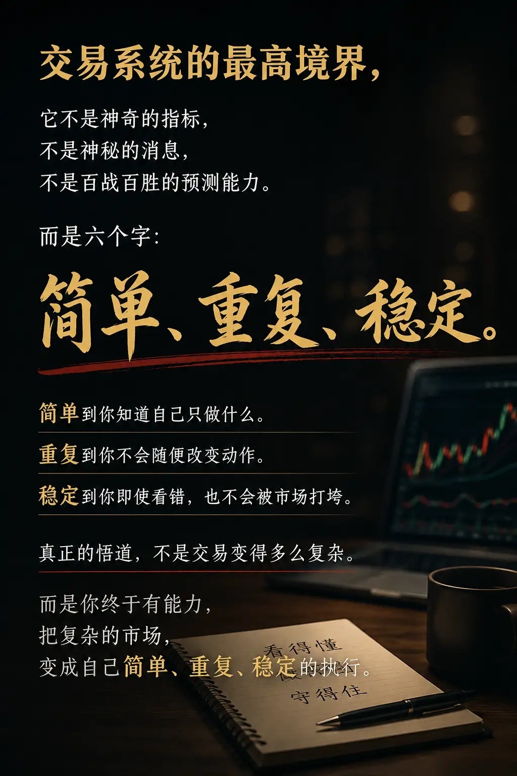 交易系统的最高境界，它不是神奇的指标，不是神秘的消息，不是百战百胜的预测能力。而