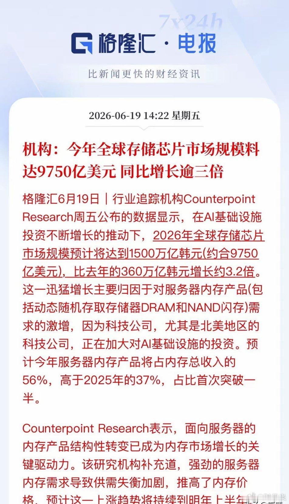 9750亿美元规模！存储赛道长周期高景气再被确认最新数据太炸了！Counterp