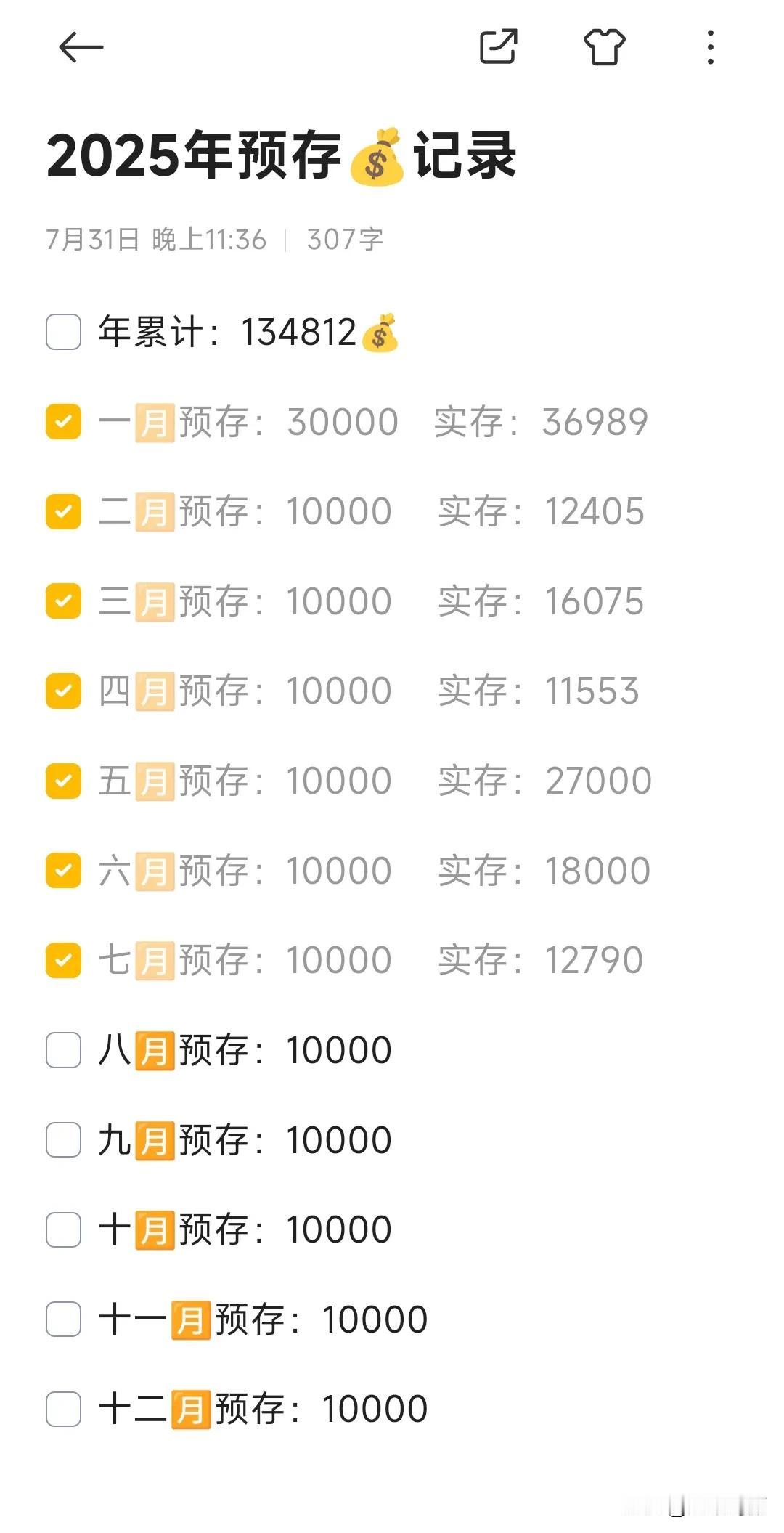 以前月月光，收了房租、发了工资就到处花花花……年初决定存💰，做了计划，没想到半