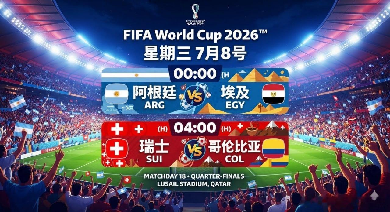 今晚世界杯淘汰赛两场连看，强度直接拉满。00:00阿根廷vs埃及 04:00 瑞