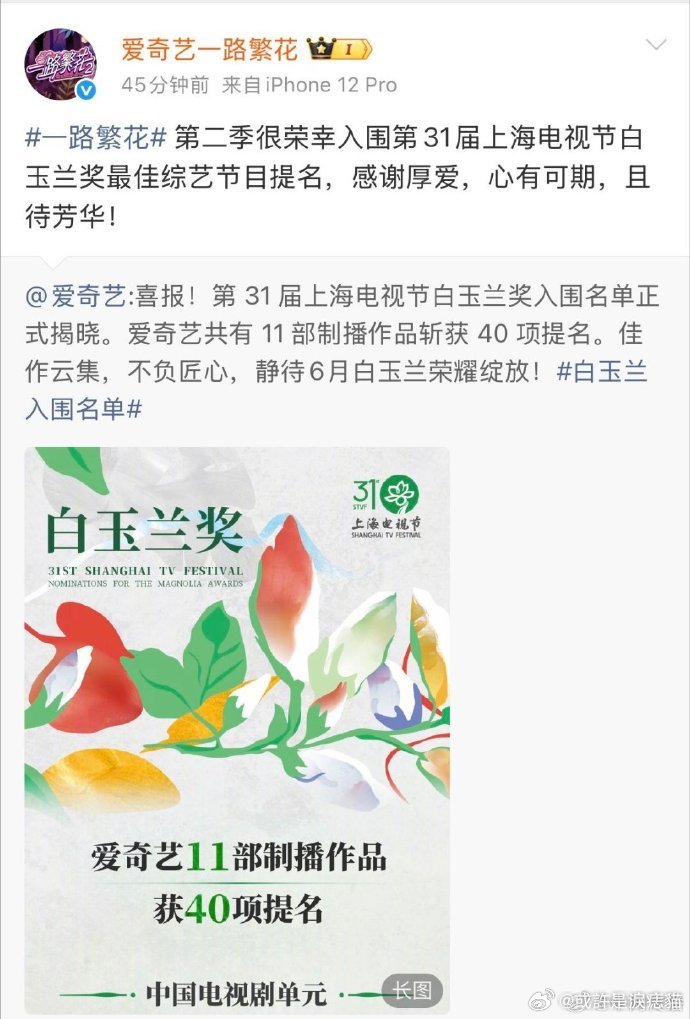 一路繁花入围白玉兰一路繁花回应入围白玉兰奖不炒作、不制造抓马，专注呈现旅途与人心