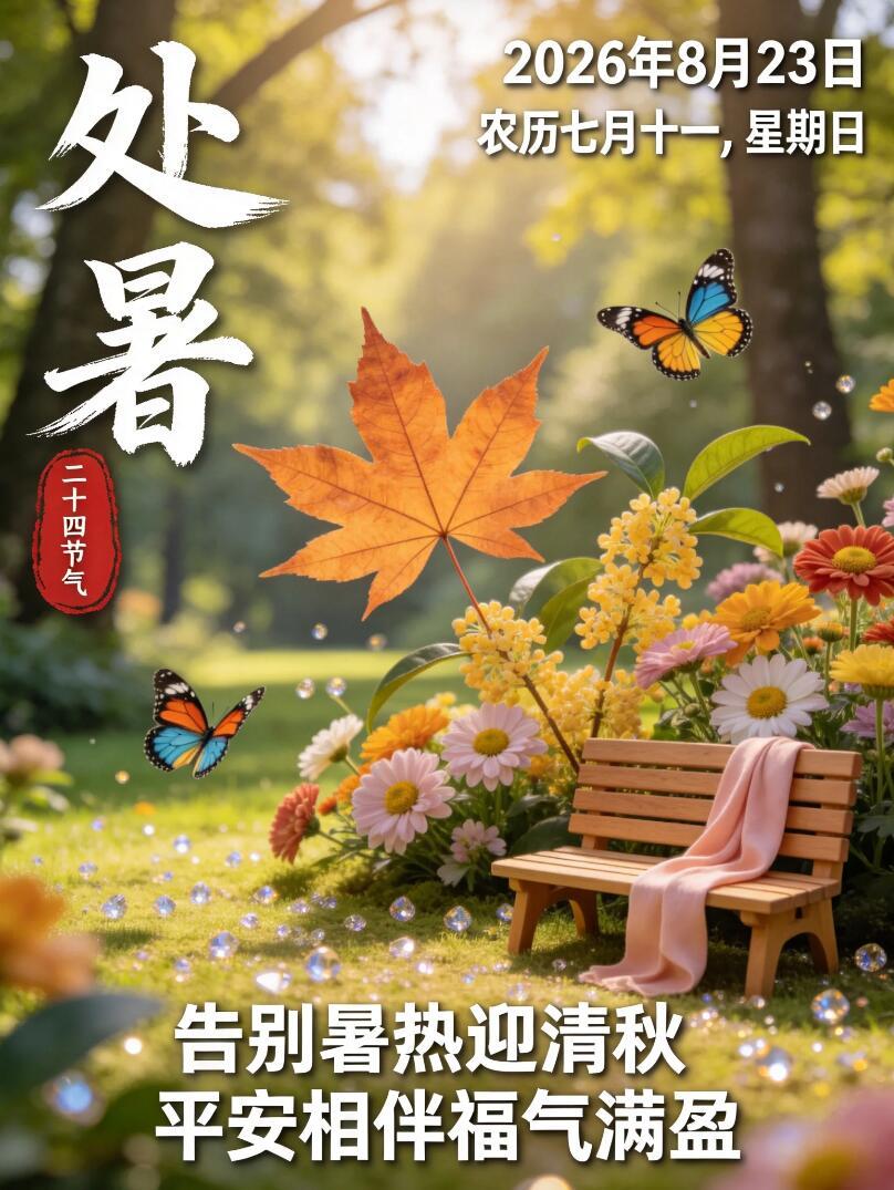 2026.8.23处暑节气早安祝福图片壁纸拿图吱一声噢～ 处暑处暑节气