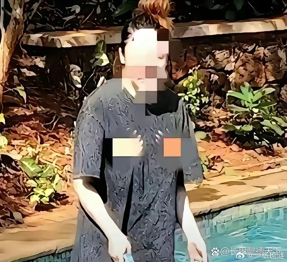 三亚一女子抱着狗进了公共泳池。岸上的人往后退。水里的人往边上躲。她对着人群喊，我