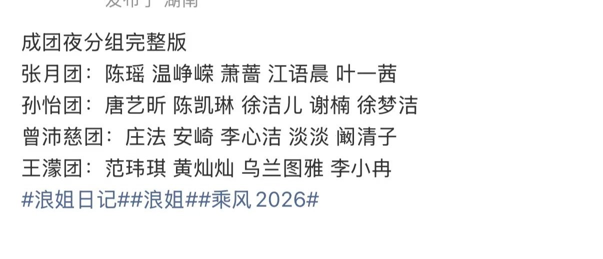 浪7成团夜分组曝浪姐成团夜分组 总决赛分组 